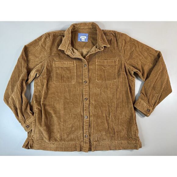 L.L Bean Women’s Corduroy Shaket XL Tall Tan Button Front Pockets Retro 70s Cozy - Picture 1 of 11